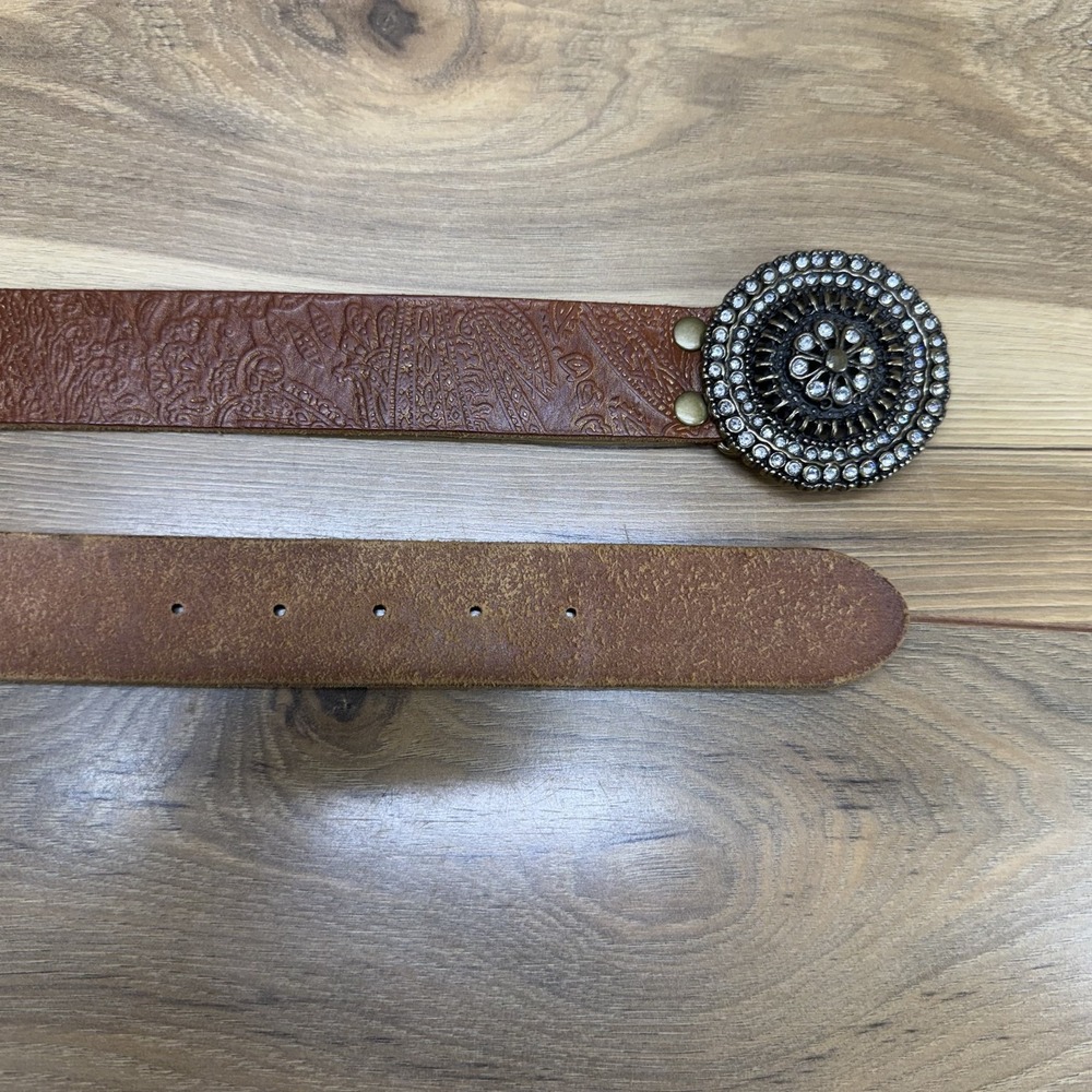 Fossil Womens Belt Size L Large Brown Embossed Leather Boho Chic Coastal Cowgirl - Picture 6 of 8